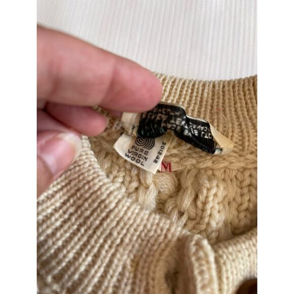 Vintage 60s Mr Poodle Size M Cream Cardigan Long Sleeve Knit 100% Wool Sweater - Picture 7 of 10